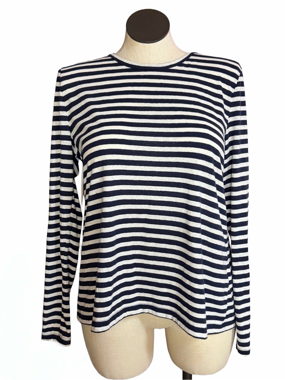 J.Crew Navy White Striped Open Back Crossover Long Sleeve Top XL